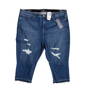 NWT Torrid Premium Stretch Sky High Rise Skinny Crop Jeans 28 Distressed Hem